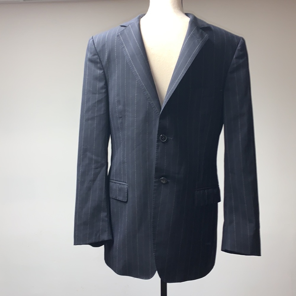 Z Zegna Mens Stripes Navy Blue Wool Blazer 48C - Picture 1 of 7